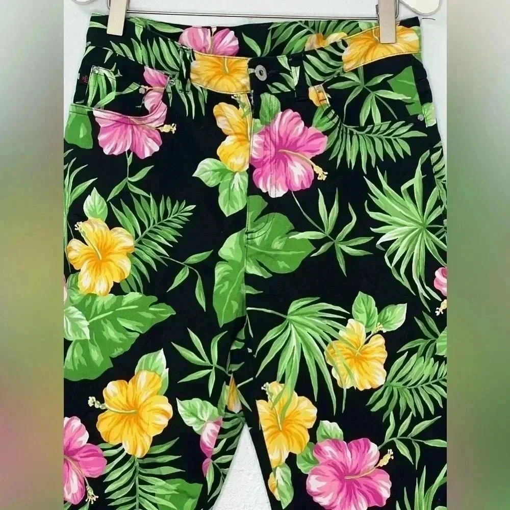 Lauren Ralph Lauren Women Tropical Print Slit‎ Cropped Pants Sz 8 - Picture 2 of 12
